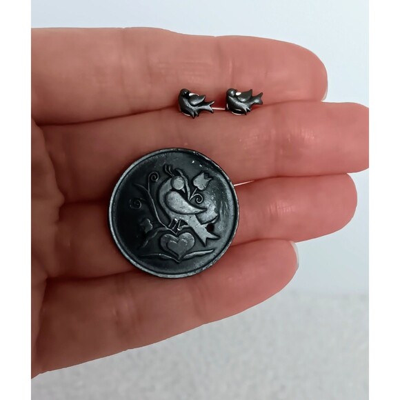 Vintage Torino Pewter Bird Brooch & Earrings Set - Picture 14 of 14